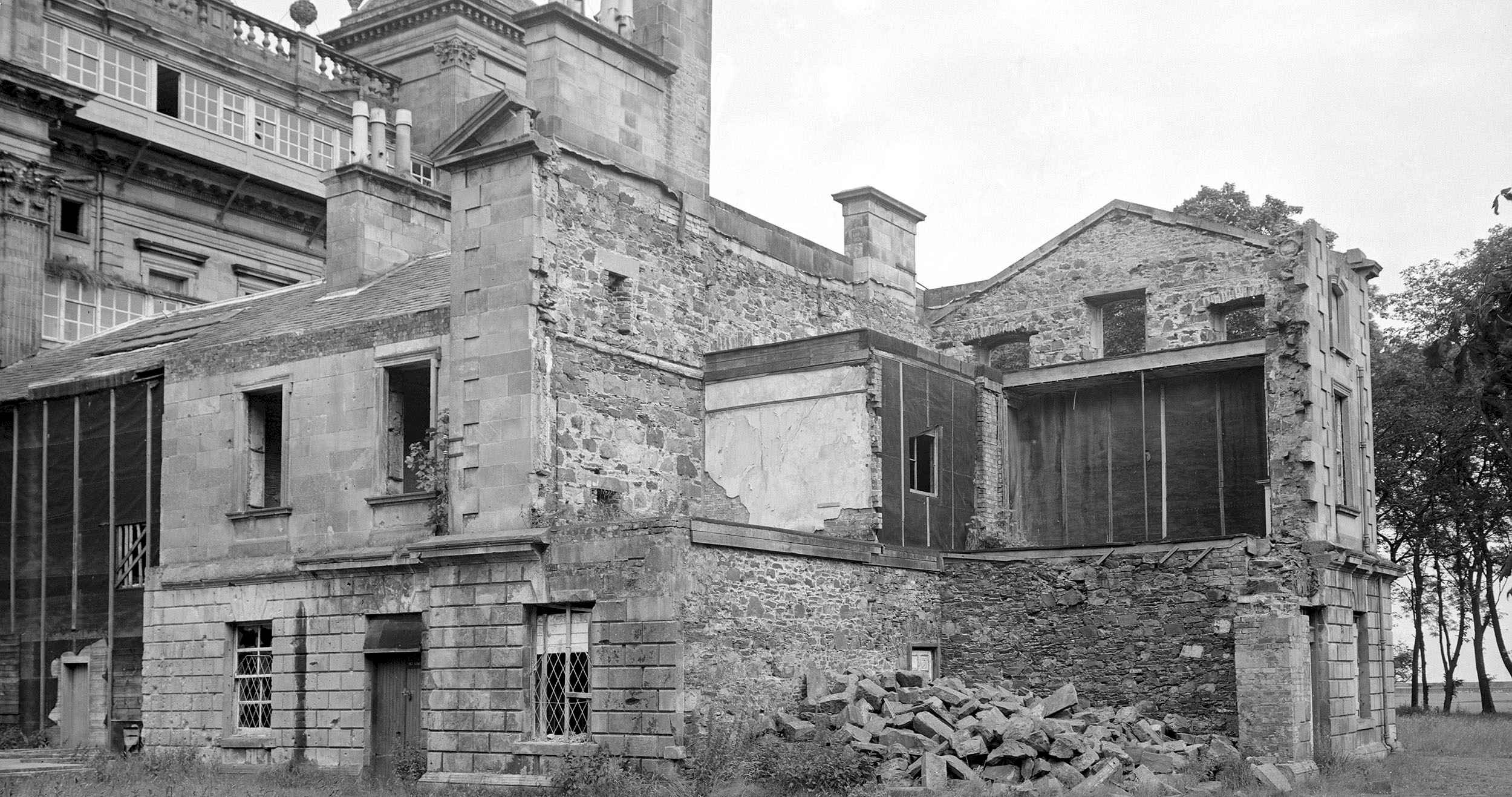 View of East wing of Duff House from 1953 in a half-demolished state