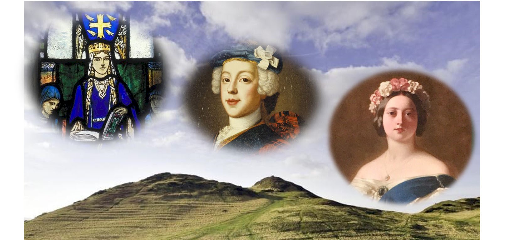 A grass covered hill with a loch at the bottom