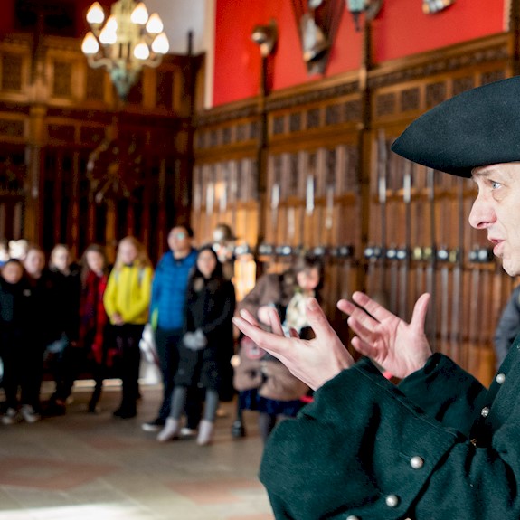 Costumed performer dressed as Rabbie Burns in the Great Hall at Edinburgh Castle