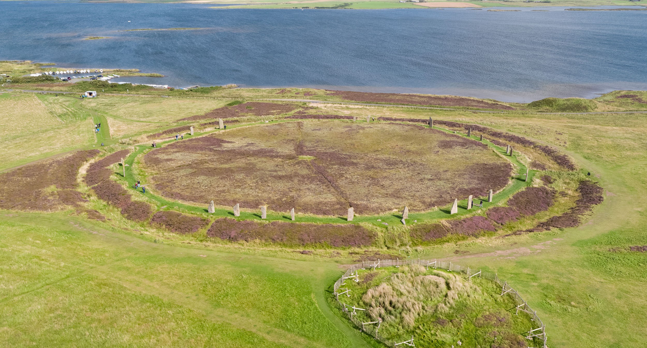 Aerial view of standing stones in a circle formation