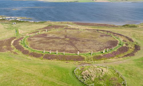 Aerial view of standing stones in a circle formation