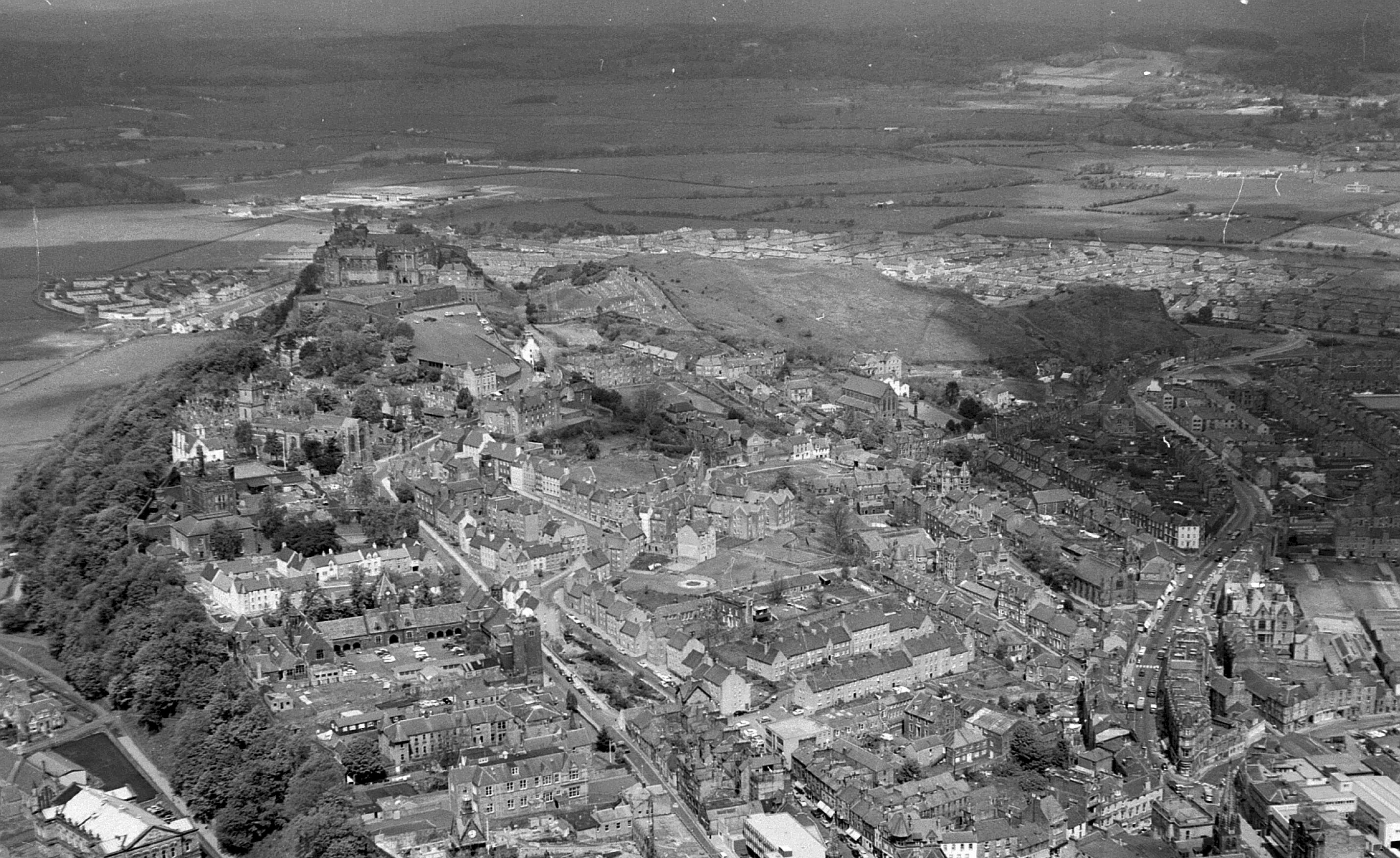 Aerial view of Stirling in black and white