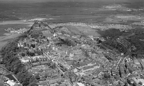 Aerial view of Stirling in black and white