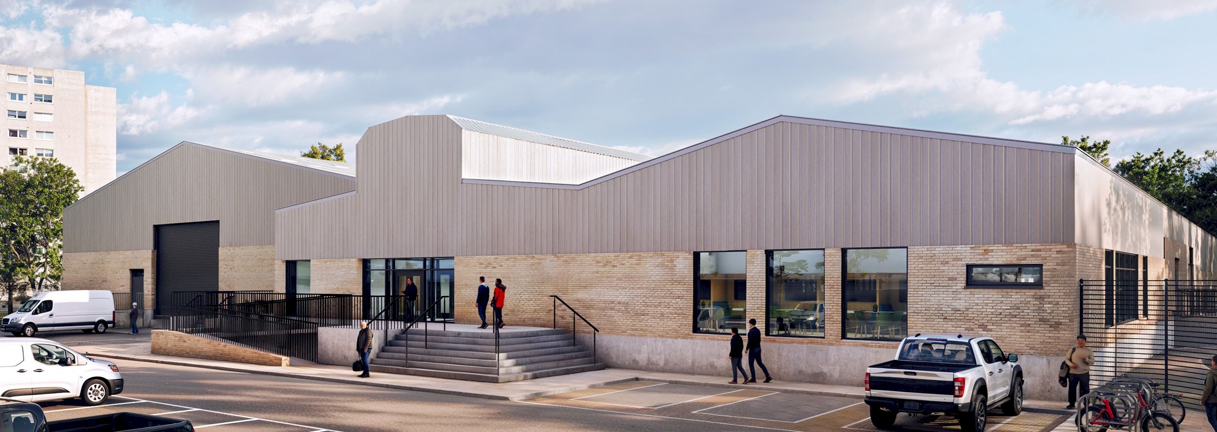 An outside view of the former AG Barr Irn Bru factory with a cloudy background