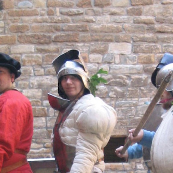 Three of the Linlithgow Players actors in costume posing for the camera