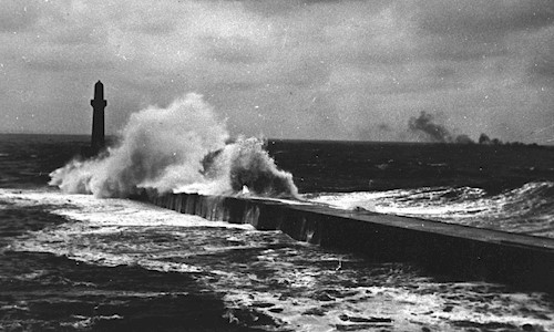 Photograph of the breakwater at Aberdeen, especially during stormy weather became a popular subject for picture postcards.