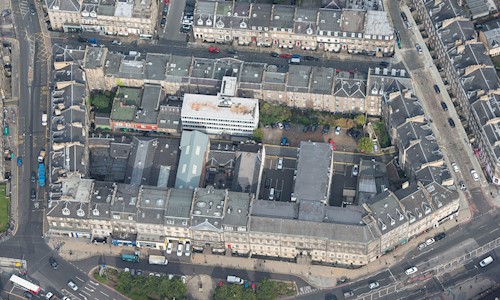Aerial view of buildings on Picardy Place, Edinburgh