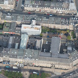 Aerial view of buildings on Picardy Place, Edinburgh