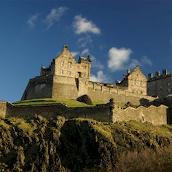 General view of Edinburgh Castle in strong sunlight