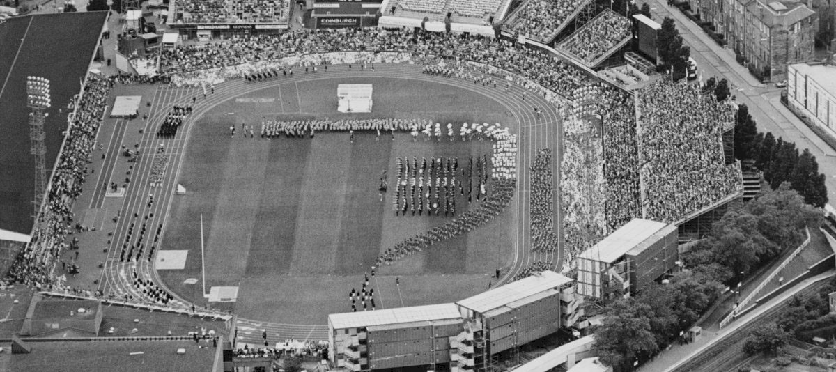 An aerial view of a football pitch in black and white