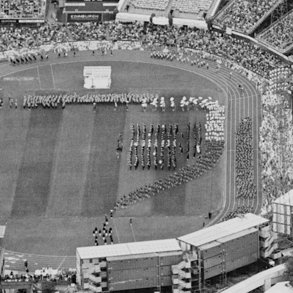 An aerial view of a football pitch in black and white