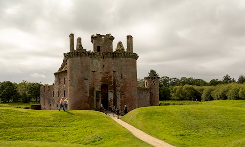 View of a unique triangular shaped castle