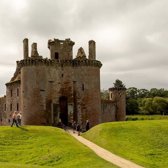 View of a unique triangular shaped castle