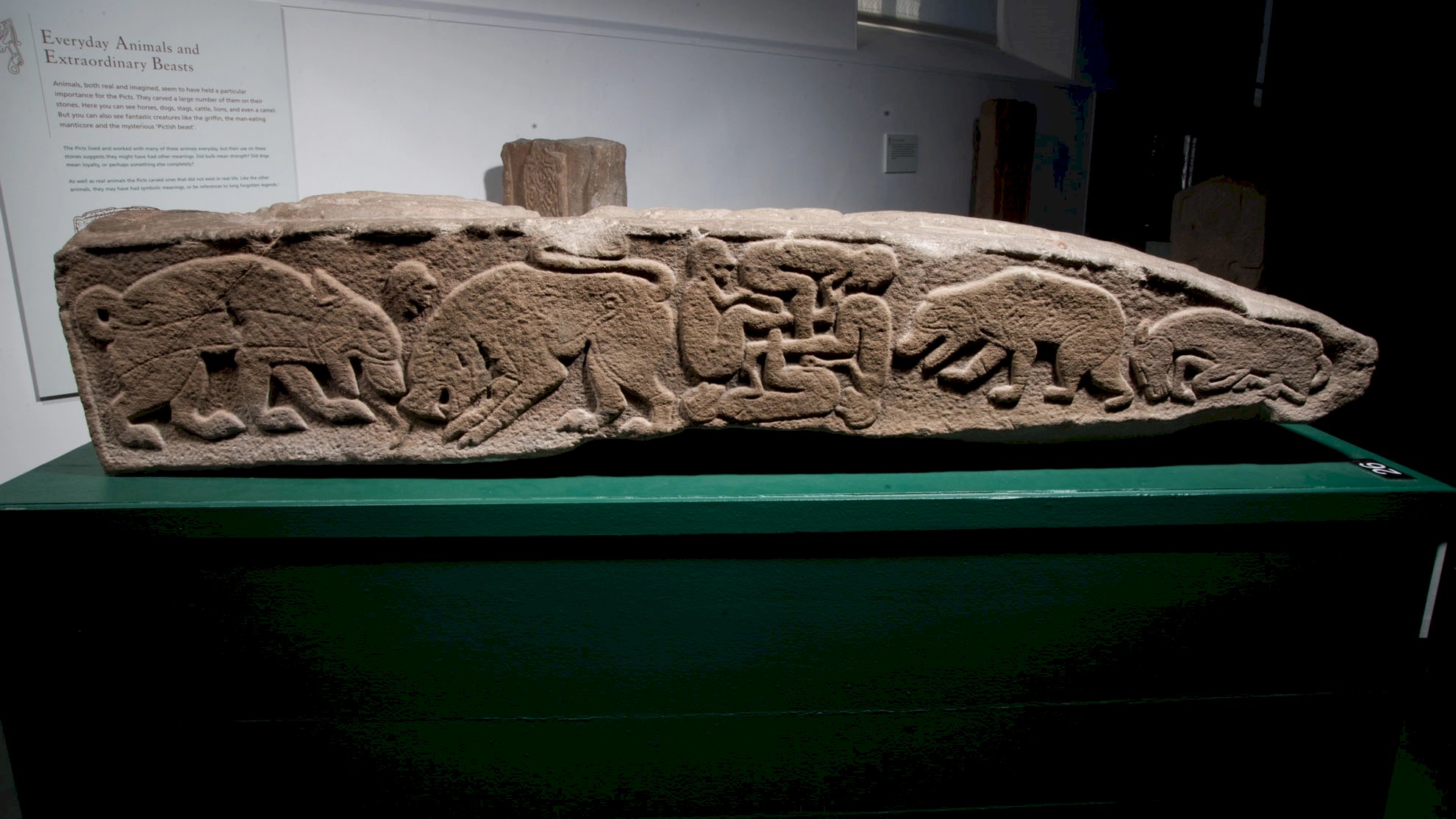 A sculptured stone that is on view at Meigle Museum