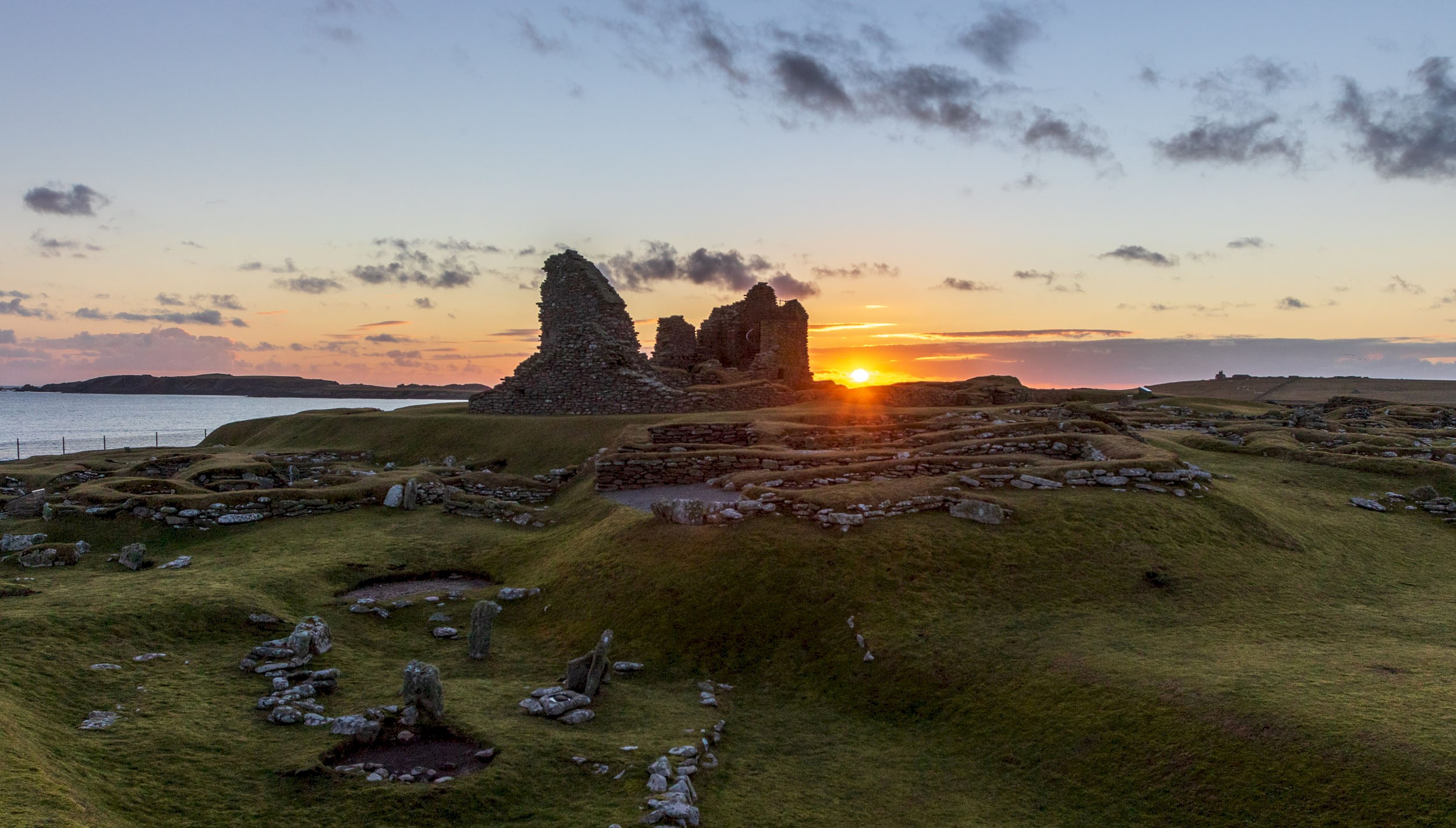 A sunset over Jarlshof Prehistoric and Norse Settlement 