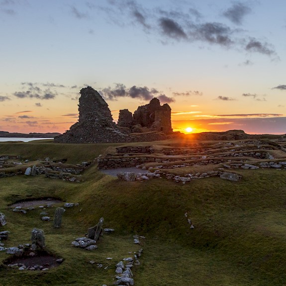 A sunset over Jarlshof Prehistoric and Norse Settlement 