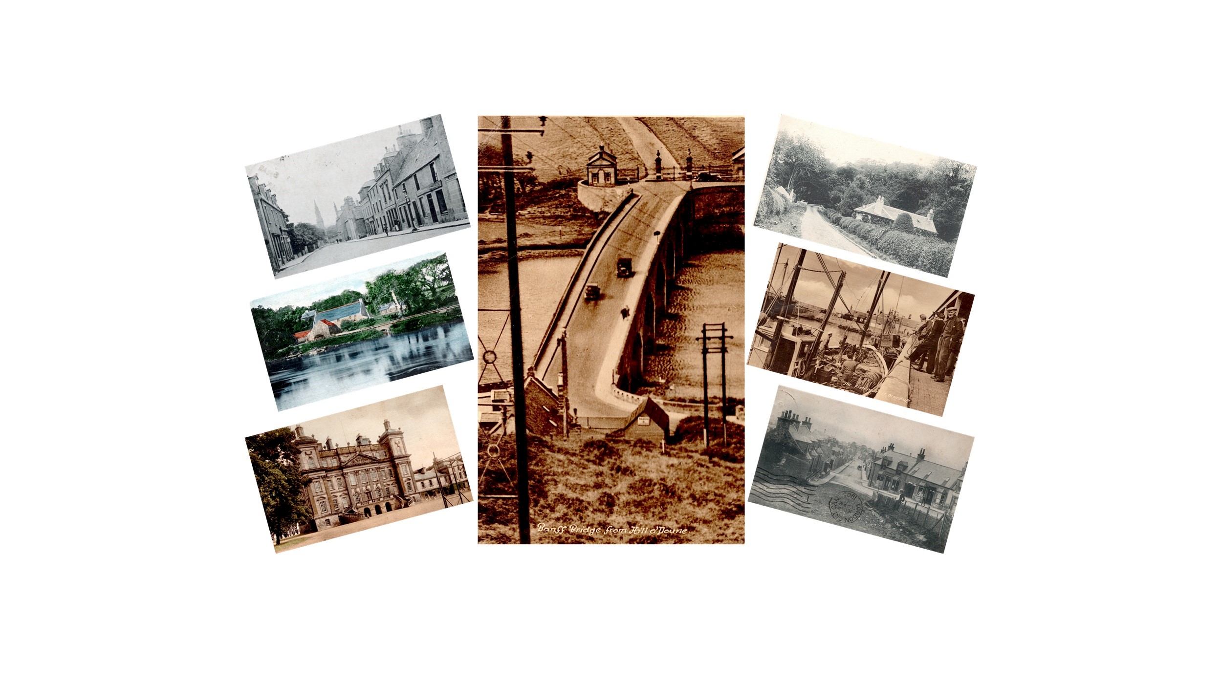 A collage of historic postcards