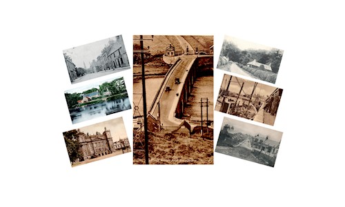 A collage of historic postcards