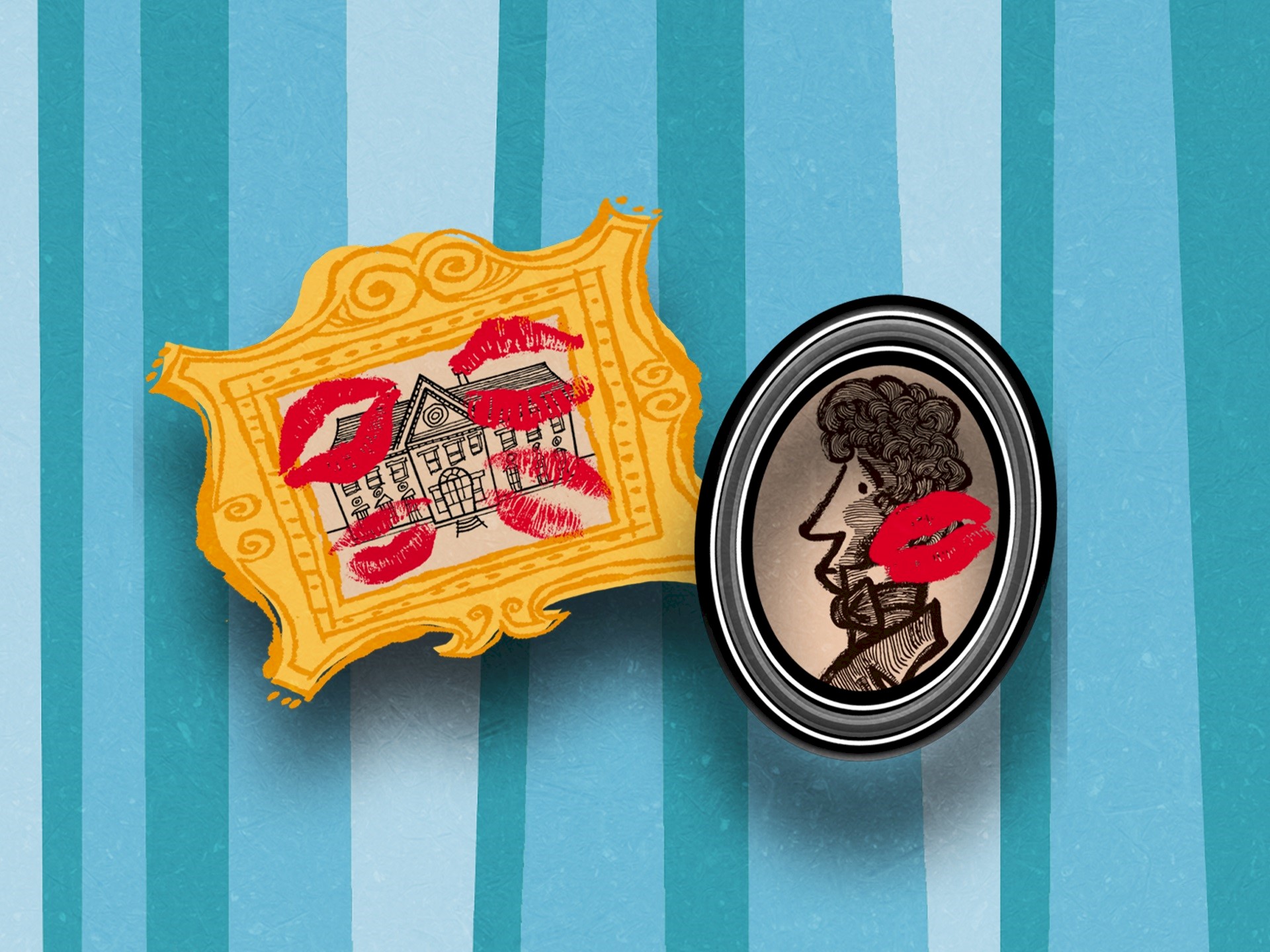 Two animated images with red lip kisses on them