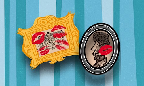 Two animated images with red lip kisses on them