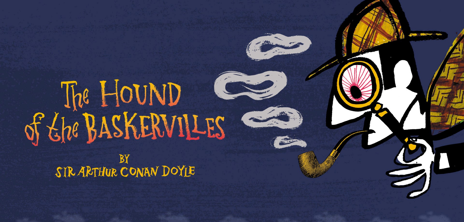 Illustration of Sherlock Holmes looking through a magnifying glass